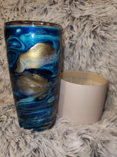 Load image into Gallery viewer, Blue and Gold Swirl Tumbler - 20 oz curve