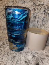 Load image into Gallery viewer, Blue and Gold Swirl Tumbler - 20 oz curve
