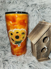 Load image into Gallery viewer, Orange Swirl with Sunflowers Tumbler - 20 oz
