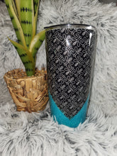 Load image into Gallery viewer, Teal and Black and White Vinyl V-Split Tumbler - 20 oz curve
