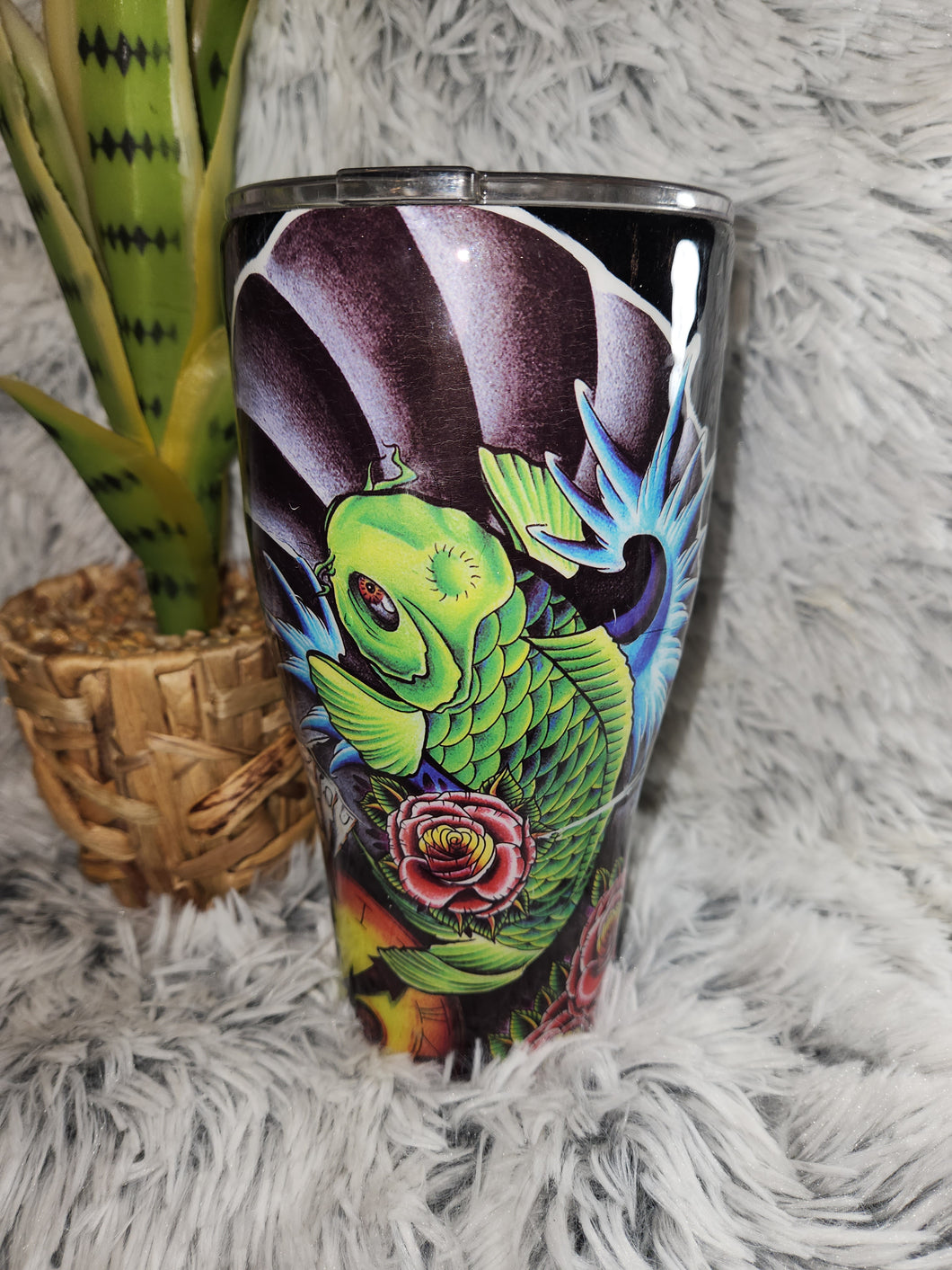 Black Coi fish Tumbler - 30 oz Curve